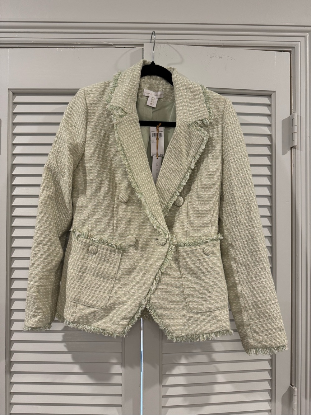 House of Harlow 1960 Pale Green Tweed Fringe Blazer
